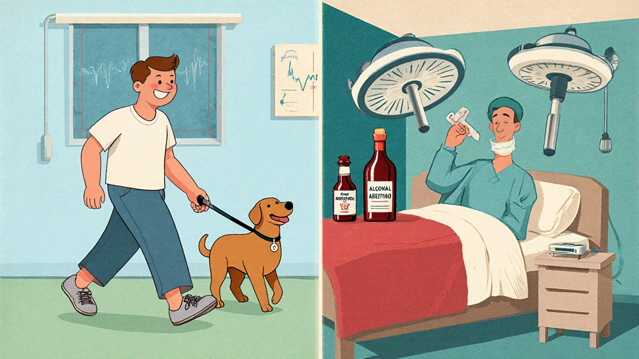 Cartoon scene of patient exercising, surgeon performing myectomy, and devices for ablation and ICD.