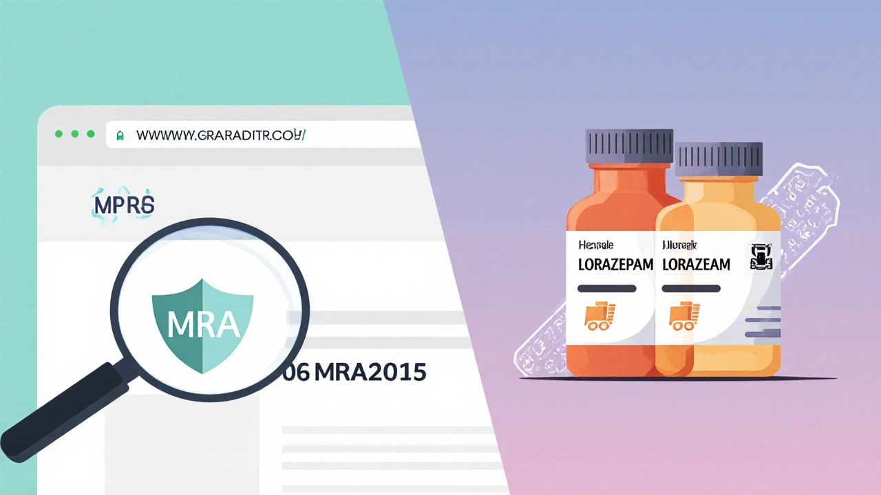 Illustration of a website footer check and three pill bottles with price tags.