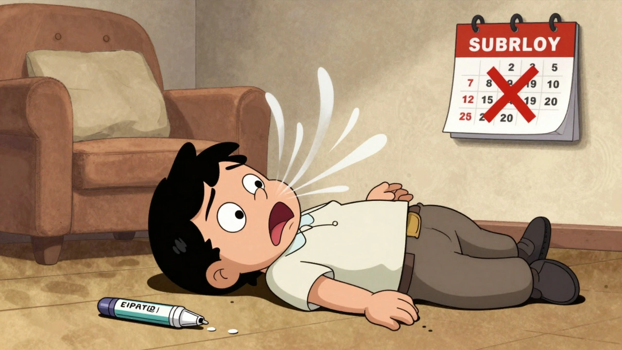 Someone collapsing with breathing trouble, ignoring doctor&#039;s phone, EpiPen nearby