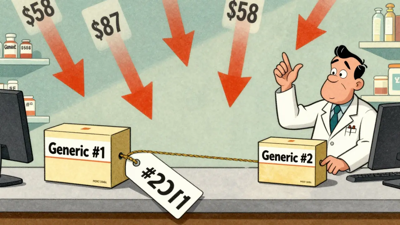 Two generic drug companies in a tug-of-war lowering prices from  to .
