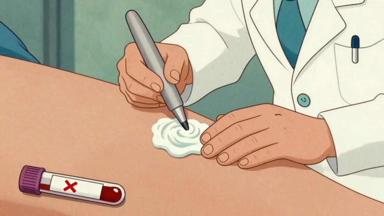 Dermatologist measuring skin absorption with probe