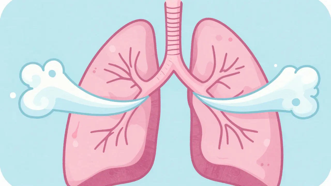 Retro illustration showing lungs and bronchial tubes relaxing to allow better airflow.