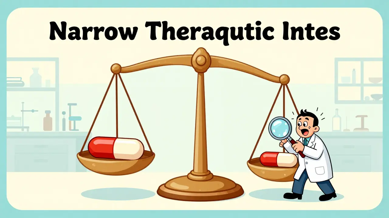 Scientist using a balance scale to compare a brand-name pill and a generic pill