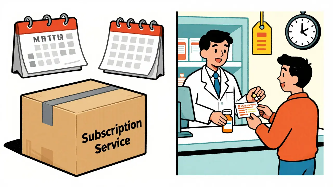 Comparison of subscription delivery vs local pharmacy pickup options