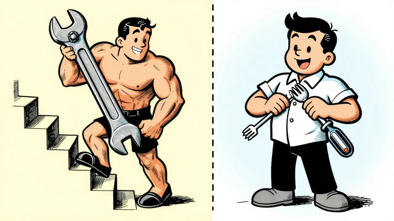 Illustration comparing physical and occupational therapy tools