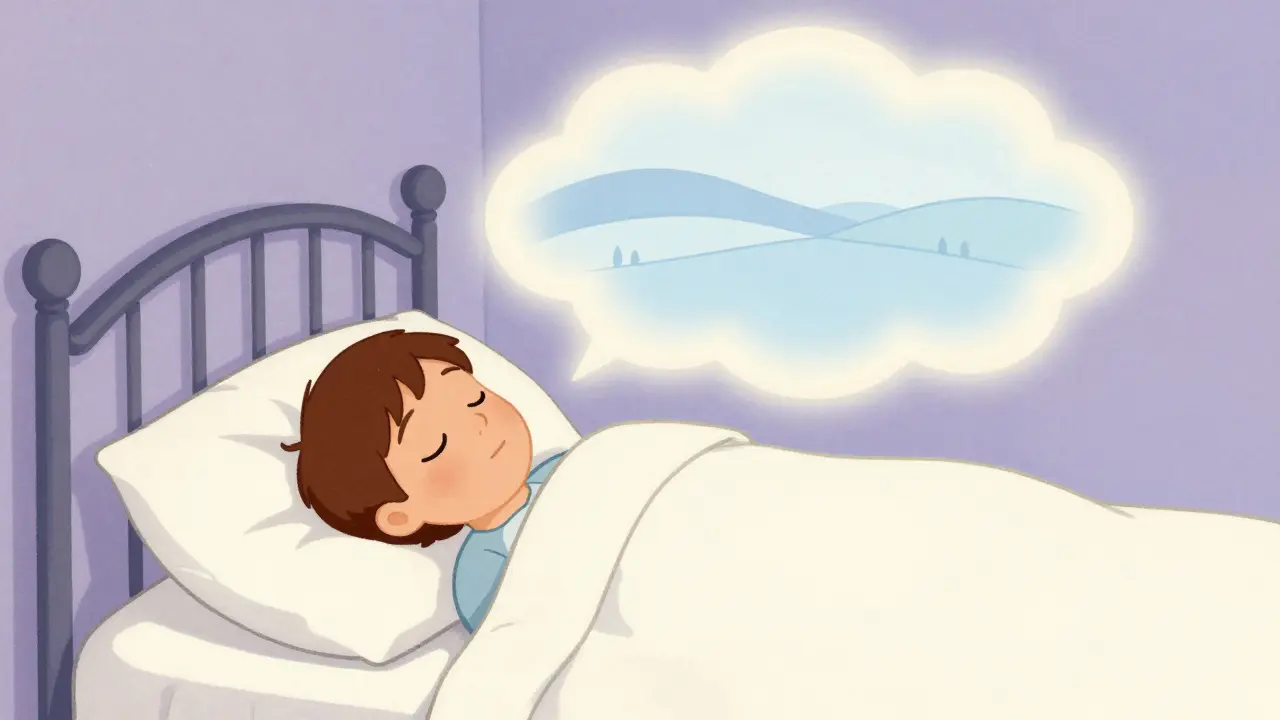 Peaceful sleeper with a calming dream cloud above their head.