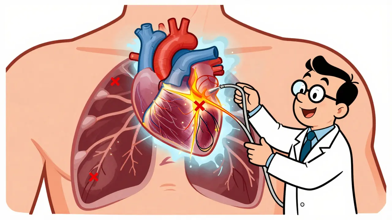 Doctor guiding catheter to fix heart circuits