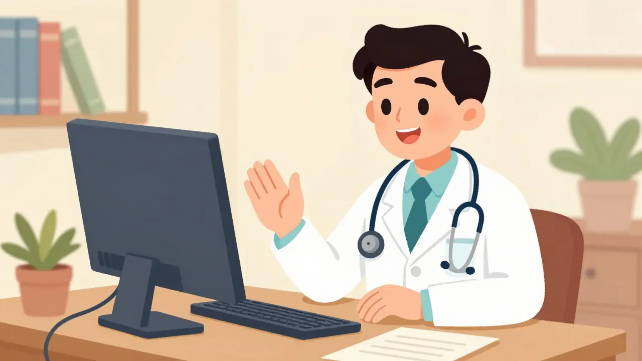 Doctor on video call with patient during telehealth consultation