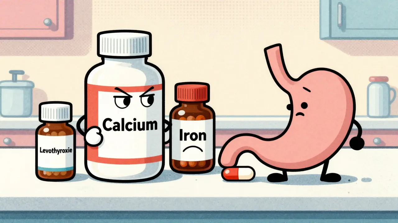 Illustration of supplements blocking thyroid medication absorption