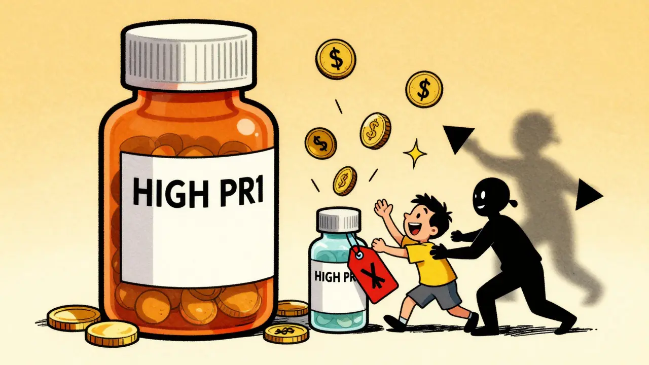 Illustration of a patient saving money by switching to cheaper medication options